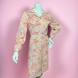 VINTAGE 70s Mod Floral Hippie Dress Size 14 Retro Psychadelic Handmade Midi